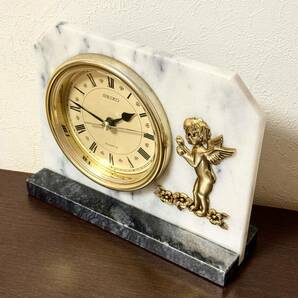 【送料無料】本物大理石 高級 SEIKO セイコー 置時計 日本製 置き時計 クオーツ 天使 Quartz QZ255T 金メッキ 豪華 アンティーク アナログの画像6