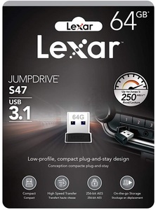 Флэш-накопитель 64 ГБ Lexar JumpDrive S47 Ultra-Compact USB Memory 64 ГБ USB3.1 250 МБ/с LJDS47-64GABBKNA Lexar Черный