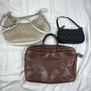 1円 コーチ COACH 2way ショルダーバッグ アクセサリーポーチ シグネチャー まとめ 3つセット クロコ型押し タグ ハンドバッグ ビジネス等