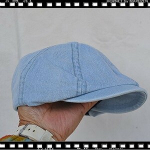 Denim Cap　ハンチングキャップ　ケミカルウオッシュ加工　デニムウォーターブルー　新品　鳥打帽　経年変化　ユーズド仕上げ