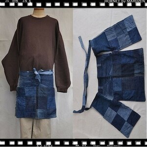 ▼Denim apron half size デニムエプロン　ハーフサイズ　パッチワーク　前掛け　DE24-4TH03 アウトドアキャンプDIYガーデニング