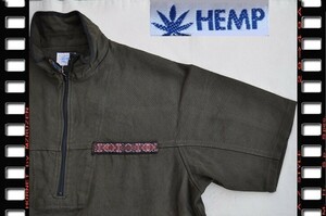 HEMP ヘンププルオーバーショートスリーブシャツ　カーキ　サイズM　新品厚めの麻素材