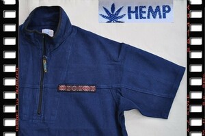 HEMP ヘンププルオーバーショートスリーブシャツ　ネイビー　サイズM　新品厚めの麻素材