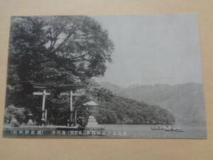 絵葉書　野尻湖　弁天島（琵琶島）宇賀神社の大鳥居