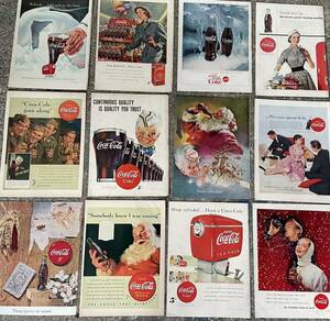 ◆12枚セット・コカコーラ・1940・50・60代年のオリジナル広告（優良品）ビンテージアメリカ雑誌・Lifeライフ洋書/広告/ポスター