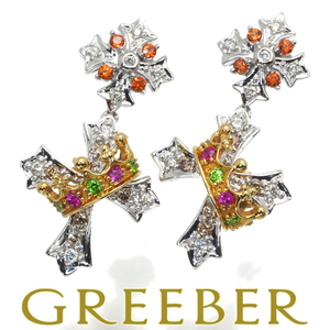  diamond multicolor Cross Crown earrings K18WG/YG GENJ