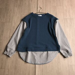 100円スタート○ SEASON REASON レイヤー風デザイン　ニット　切り替え　ブラウス