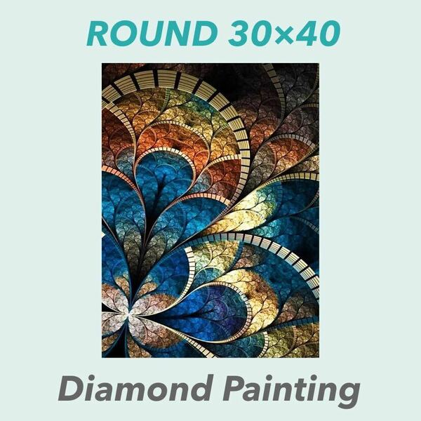 【ダイヤモンドアートキット】 抽象的 花 ステンドグラス 30×40 《丸型／ラウンドビーズ》ダイヤモンドペインティング