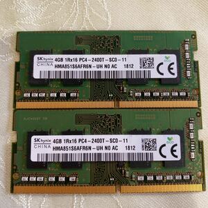 SKhynix DDR4 19200 1RX16 PC4 2400T 4GBX2枚セット(8GB)⑩