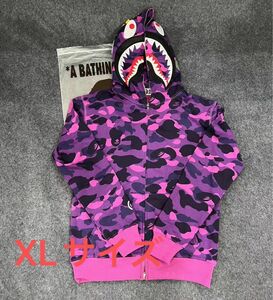 A BATHING APE シャーク フーディ パーカー パープル XL