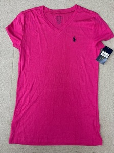 (J03733)未使用タグ付　 ポロラルフローレン/POLO RALPH LAUREN 　Vネック　半袖Tシャツ　ピンク　 XL16