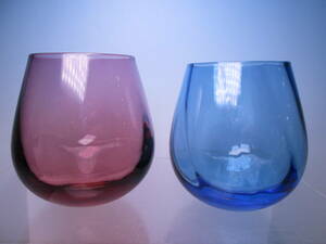 ☆KITAICHI GLASS 北一硝子 ブルー/ワインレッド揺れる工芸ガラス 2点セット 北海道小樽/きたいち/洋酒グラス