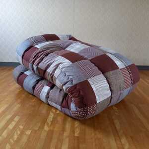  soft Touch хлопок 100% прямоугольный толщина .. котацу . futon сделано в Японии проверка ( пуховый футон ватное одеяло матрац подушка ) выставляется..