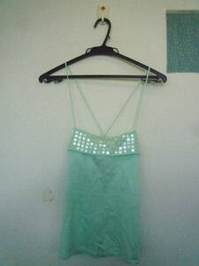 *VIVAYOU Vivayou knitted camisole square spangled mint green M