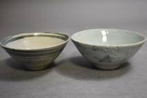 【英】A965 明末 染付碗2件 中国美術 朝鮮 青花 食器 骨董品 美術品 古美術 時代品 古玩_画像1