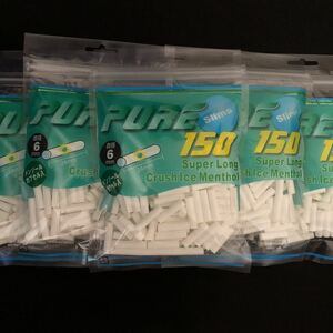 手巻きタバコフィルター　PURE ピュア　スリム　スーパーロングクラッシュアイスメンソールフィルター　6袋