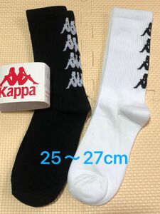 Kappa(カッパ) クルーソックス　靴下　２５〜２７センチ ブラックホワイト２足セット