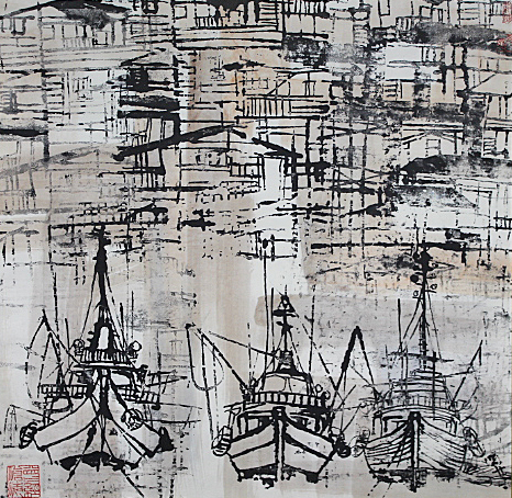 ■②Yang Xiaoming■【Landschaft mit einem Boot】Tuschemalerei, Größe 15, mit Dichtung, Echtheit garantiert, Malerei, Japanische Malerei, Person, Bodhisattva