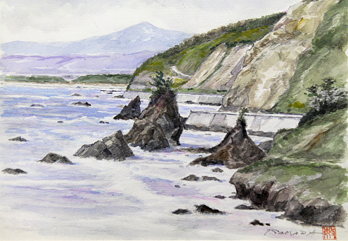 ■Toshio Samada■Single drawing Meisaikai [coastal scenery] Watercolor No. 6 Handwritten signature with seal Authenticity guaranteed, painting, oil painting, Nature, Landscape painting