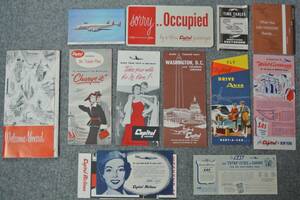 1954年 米 キャピタル航空 タイムテーブル パンフレット 絵葉書 など一式 タトウ入り