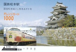 国宝松本城とL特急あずさ号　国鉄松本駅フリーオレンジカード