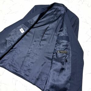 9808 美しい艶感!! HUGO BOSS ヒューゴボス セルッティ チェルッティ生地 ダブル セットアップ スーツ 通年 春 秋 最適 ネイビー 紺 XL位の画像4