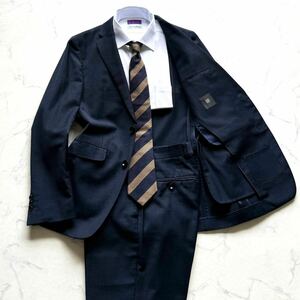 9856 春夏爽やか!! スーツセレクト SUIT SELECT セットアップ スーツ 上下 アンコン仕様 背抜き 細身 ネイビー 紺 Y4 ＝ M相当!!