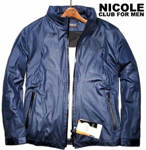 新品ラス1 春物 M 定価2.18万▼ ニコル NICOLE CLUB FOR MEN 46 立衿 スタンドカラー ブルゾン ライダースジャケット フード ネイビー 紺