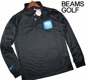 新品 M or L 定価1.87万▼ ビームスゴルフ BEAMS GOLF 日本製 吸水速乾 ポロシャツ 長袖シャツ 長袖ポロシャツ メンズ ブラック 黒