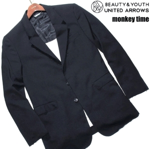 新品 春物 M L XL 定価2.75万 ▼ ユナイテッドアローズ BEAUTY&YOUTH monkey time 比翼 テーラードジャケット 断切り裁断 紺 B&Y メンズ