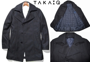 新品 春物 ライナー付き はっ水 M 定価2.2万 ▼ TAKA-Q タカキュー 撥水 コート 着脱 シングル ミドル丈 トレンチ 濃紺 TAKAQ メンズ