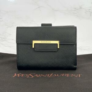 《大特価！》 イヴサンローラン YSL 二つ折り財布 ダブルホック レザー ブラック　0-14257