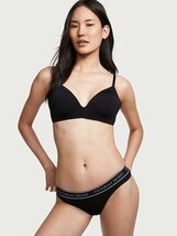 Victoria's Secret ヴィクトリア シークレット ロゴ コットン ソング パンティー Tバック ショーツ Black 未開封品 送料無料_画像2