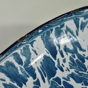 竜B773◆昭和レトロ 琺瑯 ホーロー マーブル柄 洗面器 手洗い 桶 ボウル 直径28cm 青 ブルー アンティーク ヴィンテージの画像10