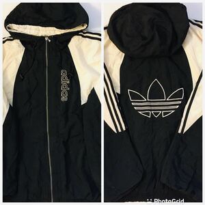 ビッグサイズ　アディダス　adidas XL ツートーン ナイロン　中綿ジャケット　中綿パーカー　ブラック×ホワイト