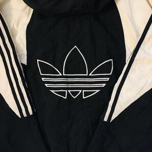 ビッグサイズ アディダス adidas XL ツートーン ナイロン 中綿ジャケット 中綿パーカー ブラック×ホワイトの画像7