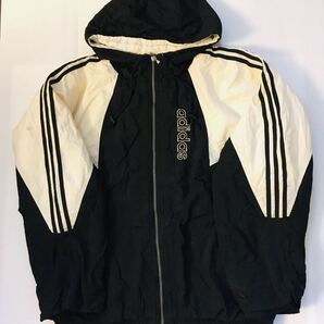 ビッグサイズ アディダス adidas XL ツートーン ナイロン 中綿ジャケット 中綿パーカー ブラック×ホワイトの画像2