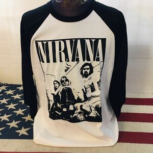 90年代バンド　ニルヴァーナ Nirvana L ラグラン　バンドTシャツ