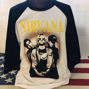 80年代バンド　ニルヴァーナ　Nirvana L ラグラン　バンドTシャツ　..