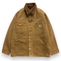 80s VINTAGE ヴィンテージ Carhartt カーハート ダック地 チョア コート 襟コーデュロイ ワーク カバーオール ジャケット S M相当 キャメル_画像1