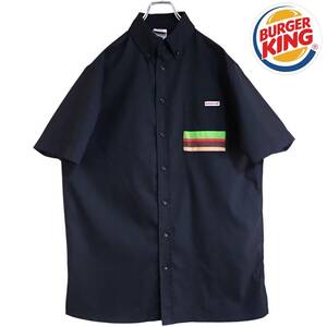 5619/美品BURGER KING 半袖ワークシャツ L●洗濯プレス済●バーガーキング制服ハンバーガーモチーフカラーリングポケット ユニフォーム古着