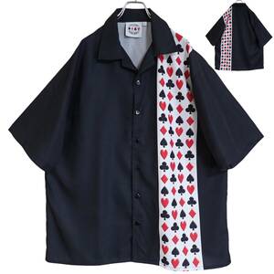 5593/良好FIFTH STREET POKER SHIRTS半袖オープンシャツL トランプ柄スペードハートダイヤクローバー50sスタイルロカビリーRock'n'Roll古着