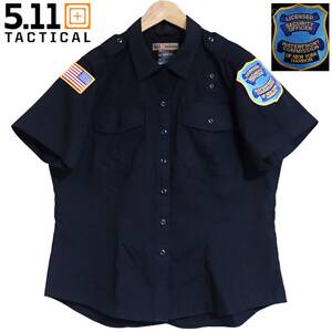 5671/5.11TACTICAL 半袖シャツ レディースL●洗濯プレス済●制服 WATERFRONT COMMISSION OF NEW YORK HARBOR SECURITY OFFICER星条旗 古着