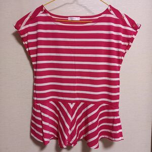 ViS ビス 美品 Mサイズ ピンクボーダー半袖Tシャツ 鮮やか ヴィヴィッド色 トップス カットソー