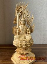 精密彫刻 不動明王 木彫 仏像　不動明王座像　檜木 高約28cm_画像1