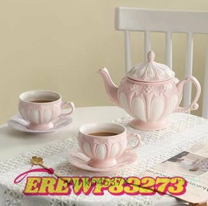 ティーポット　ティーカップ　ソーサー　ロココ風　洋食器　茶器　2客セット　スプーン付き　インテリア　プレゼント　ピンク