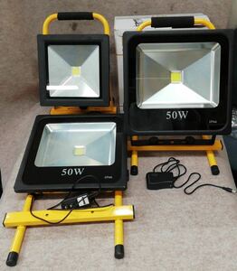 ♪【ジャンク品】LED 充電式 投光器 IP66 50W 2個 POOPEE 50W 1個　計3個セット 充電式 フラットライト 33-56