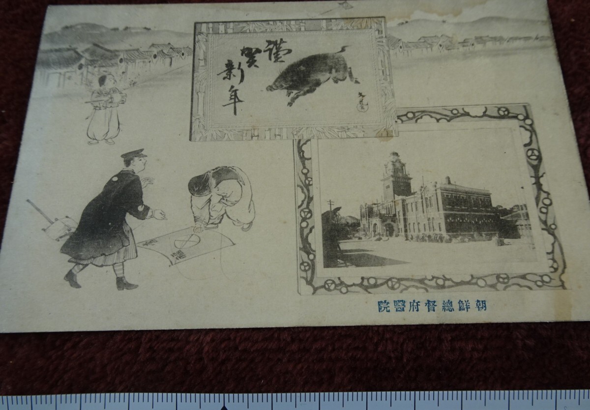 rarebookkyoto h391 전쟁 전 조선총독병원 연하장 실용엽서 1911년 사진은 역사이다, 그림, 일본화, 꽃과 새, 조수