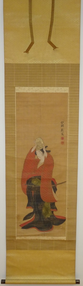 rarebookkyoto 2k14 picture material Author unknown/Asahiro Painting of a beautiful woman in a standing position Silk set in color Created around 1850 Sutra copy Scholar Calligrapher Seal engraving, painting, Japanese painting, landscape, Fugetsu