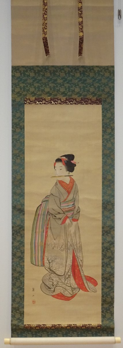稀有书kyoto YU-176 ○山/美丽的性画/丝绸上的色彩设置 1800 左右京都古董, 绘画, 日本画, 景观, 风月